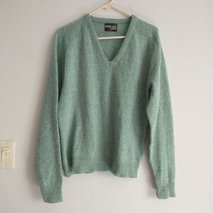 Vtg Studio One By Campus Sweater Mens L/M*Green Wool Blend V Neck Made in USA